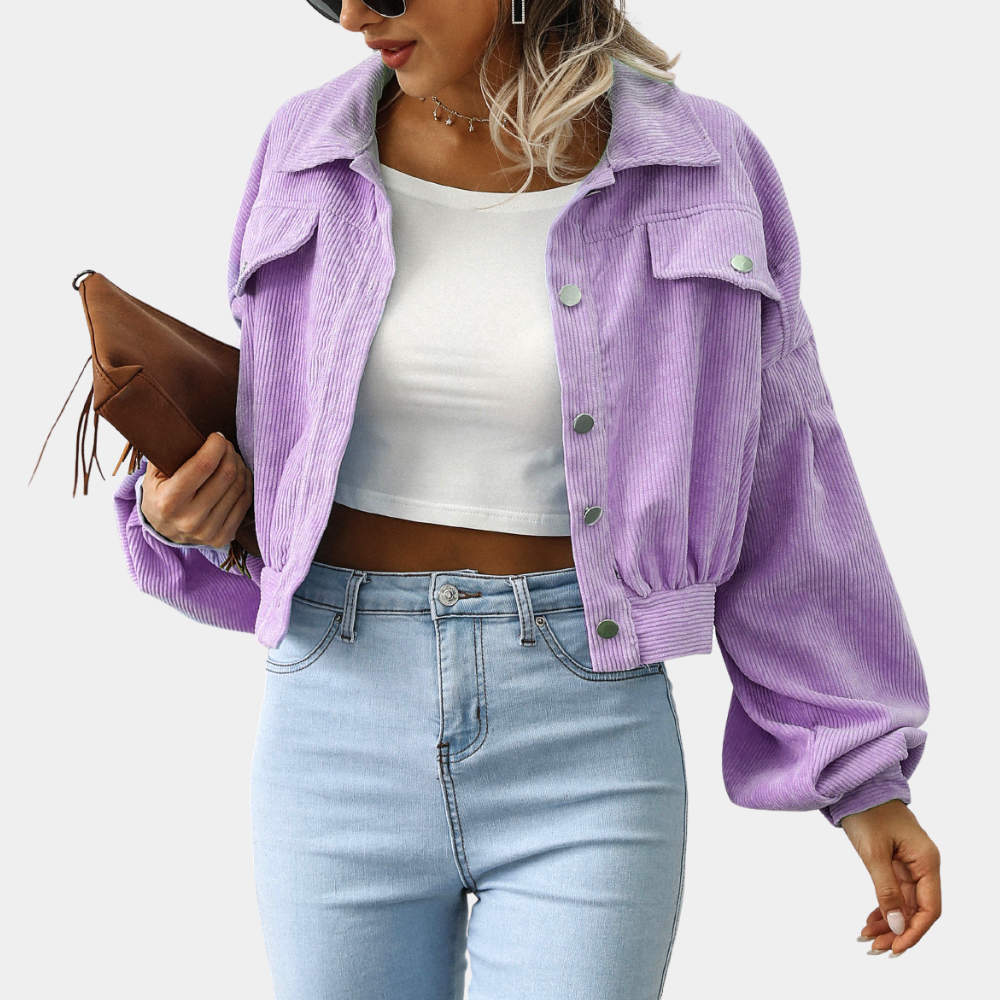 Women's Stylish Ribbed Short Jacket Trendy Design