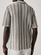 Men's Breathable Knit Polo Shirt Striped Design Summer Style