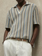 Men's Breathable Knit Polo Shirt Striped Design Summer Style