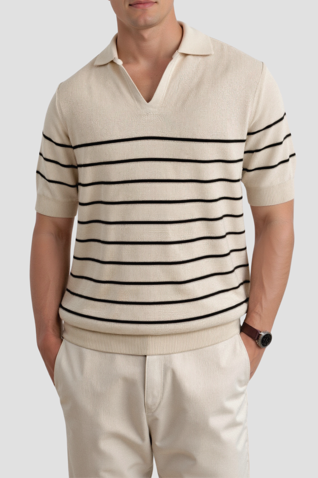 Men's Short Sleeve Polo Shirt Striped Casual Relaxed Top