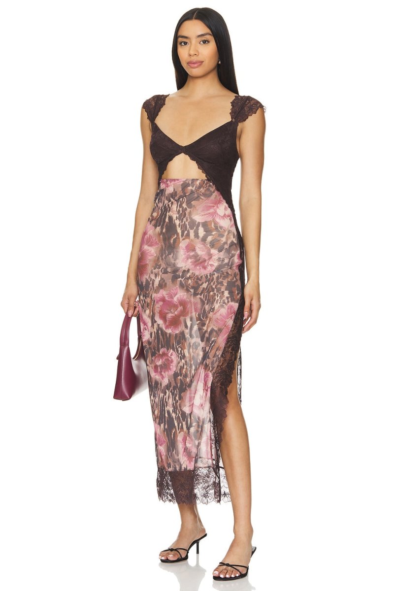 Women's Lace Floral Midi Dress Elegant Sheath Evening Fit