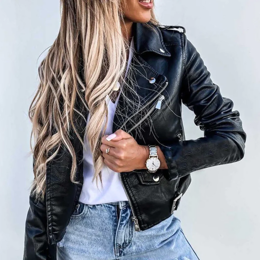 Women's Premium Vegan Leather Jacket Casual Mid-Length Coat