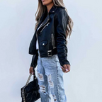 Women's Premium Vegan Leather Jacket Casual Mid-Length Coat