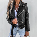 Women's Premium Vegan Leather Jacket Casual Mid-Length Coat