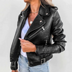 Women's Premium Vegan Leather Jacket Casual Mid-Length Coat