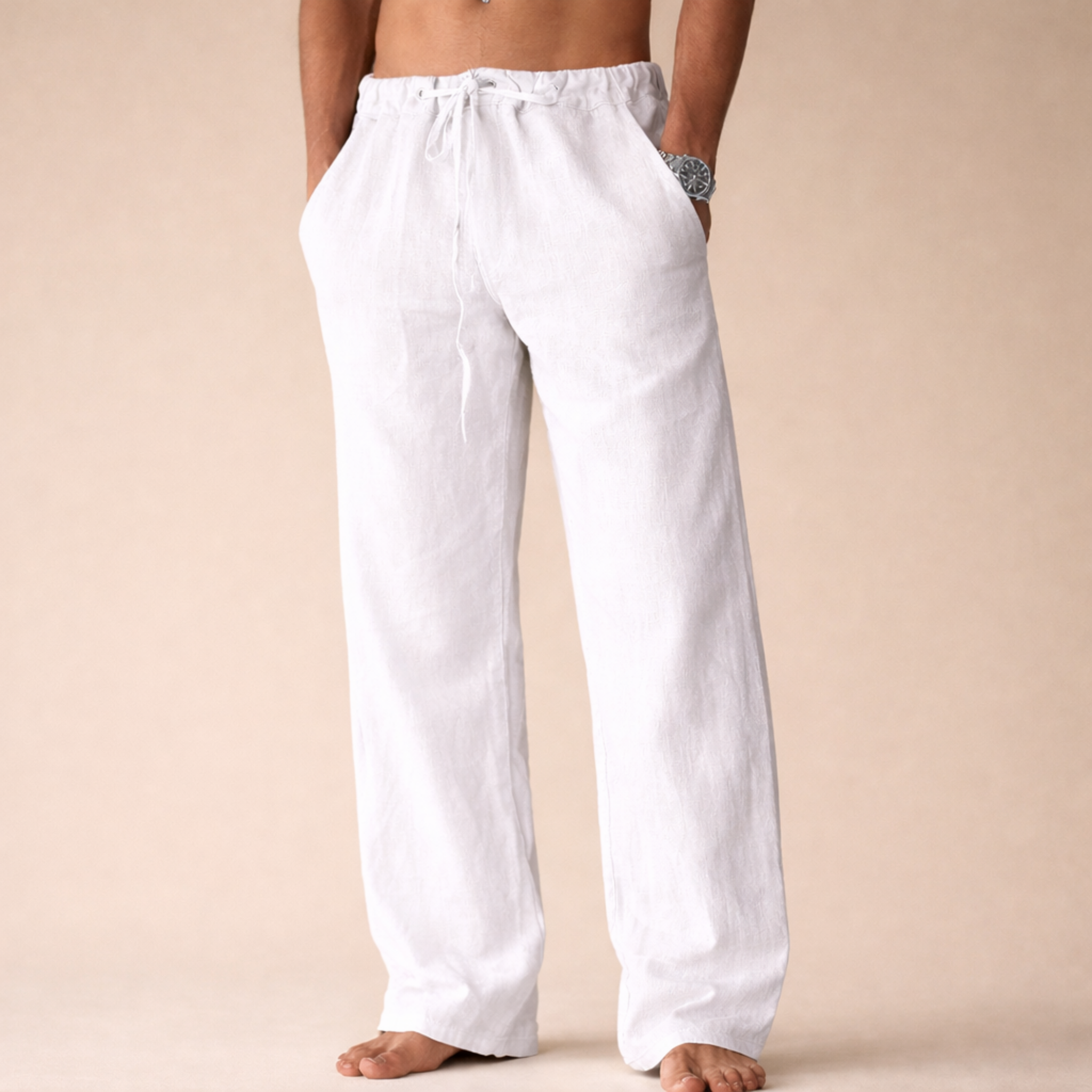 Men's Linen Pants Breathable Loose Fit Summer Comfort