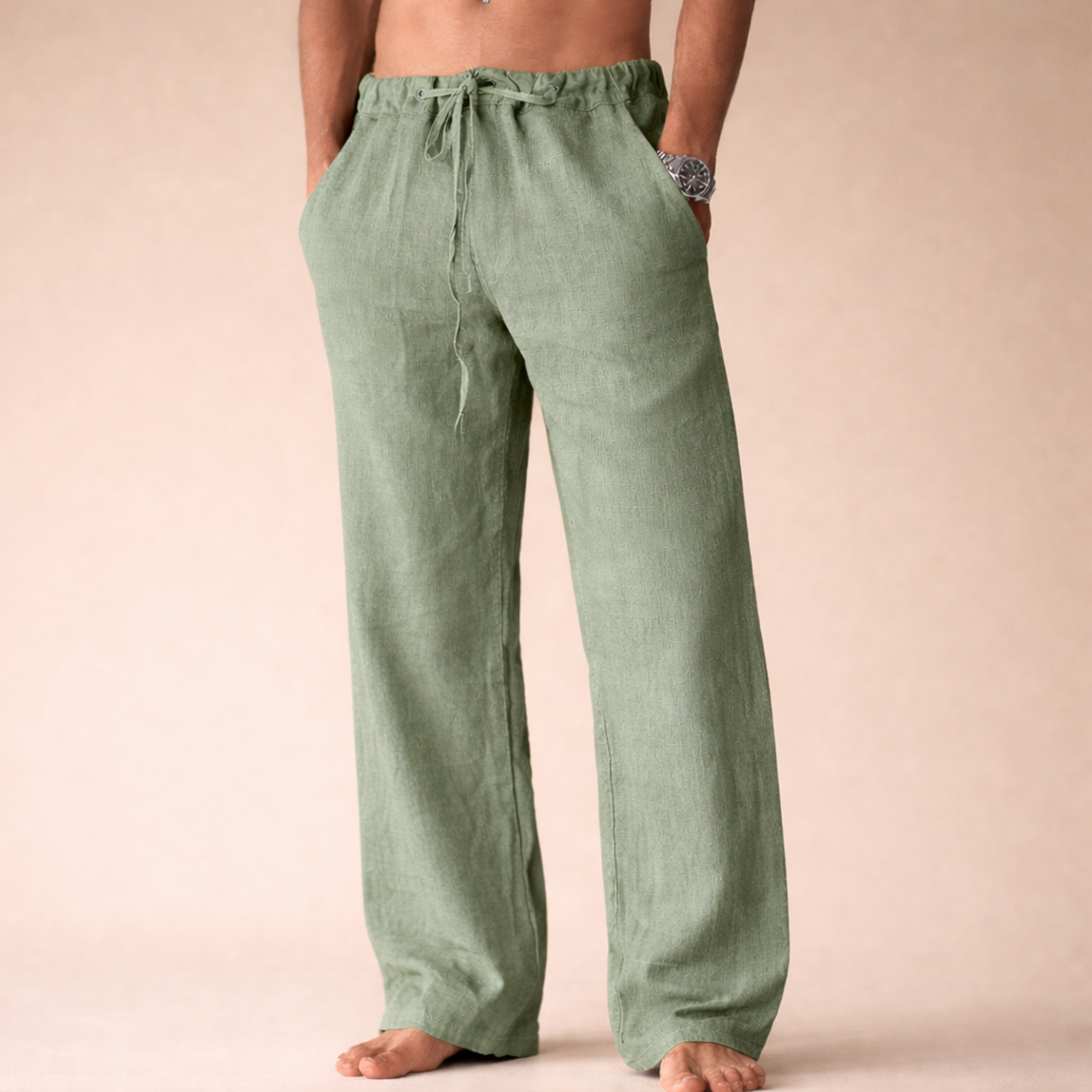 Men's Linen Pants Breathable Loose Fit Summer Comfort