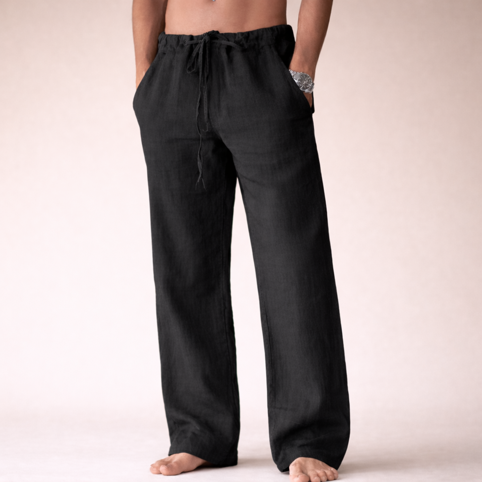 Men's Linen Pants Breathable Loose Fit Summer Comfort