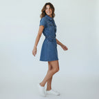 Women's Casual Denim Mini Dress Button-Down Short Sleeve