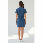Women's Casual Denim Mini Dress Button-Down Short Sleeve