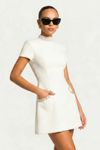 Women’s Luxury Mini Dress Pearl Trim Timeless Elegant Fit
