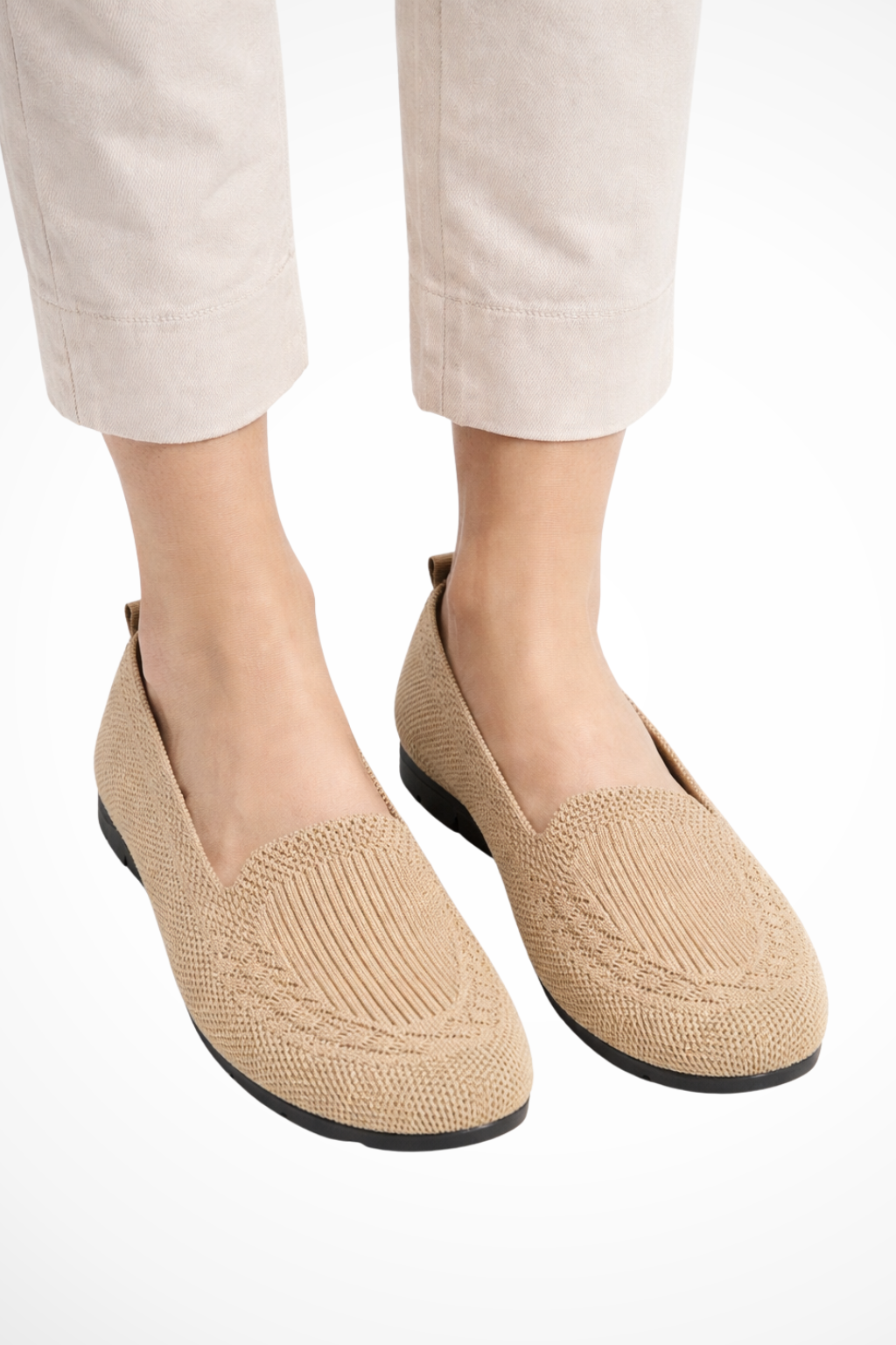 Women's Round Toe Knit Slip On Ballet Flats Casual Shoes