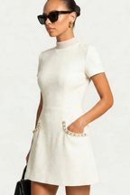 Women’s Luxury Mini Dress Pearl Trim Timeless Elegant Fit