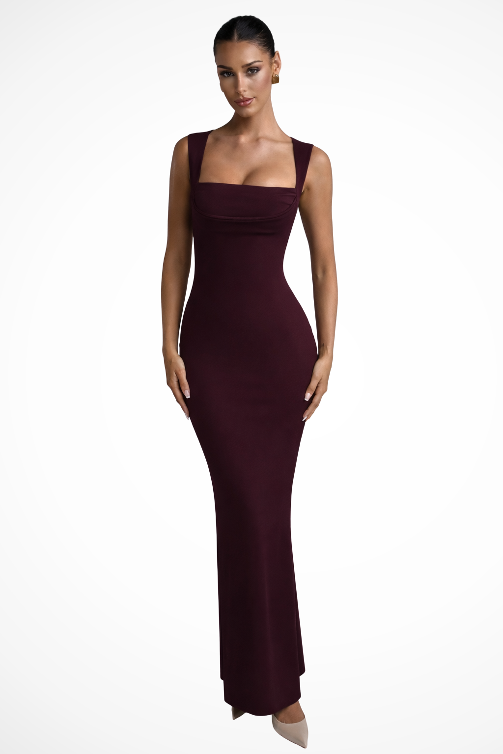 Women's Square Neck Bodycon Maxi Dress Formal Evening Wear