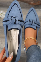 Women Pointed Toe Knit Ballet Flats with Bow Detail