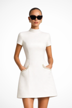 Women’s Luxury Mini Dress Pearl Trim Timeless Elegant Fit