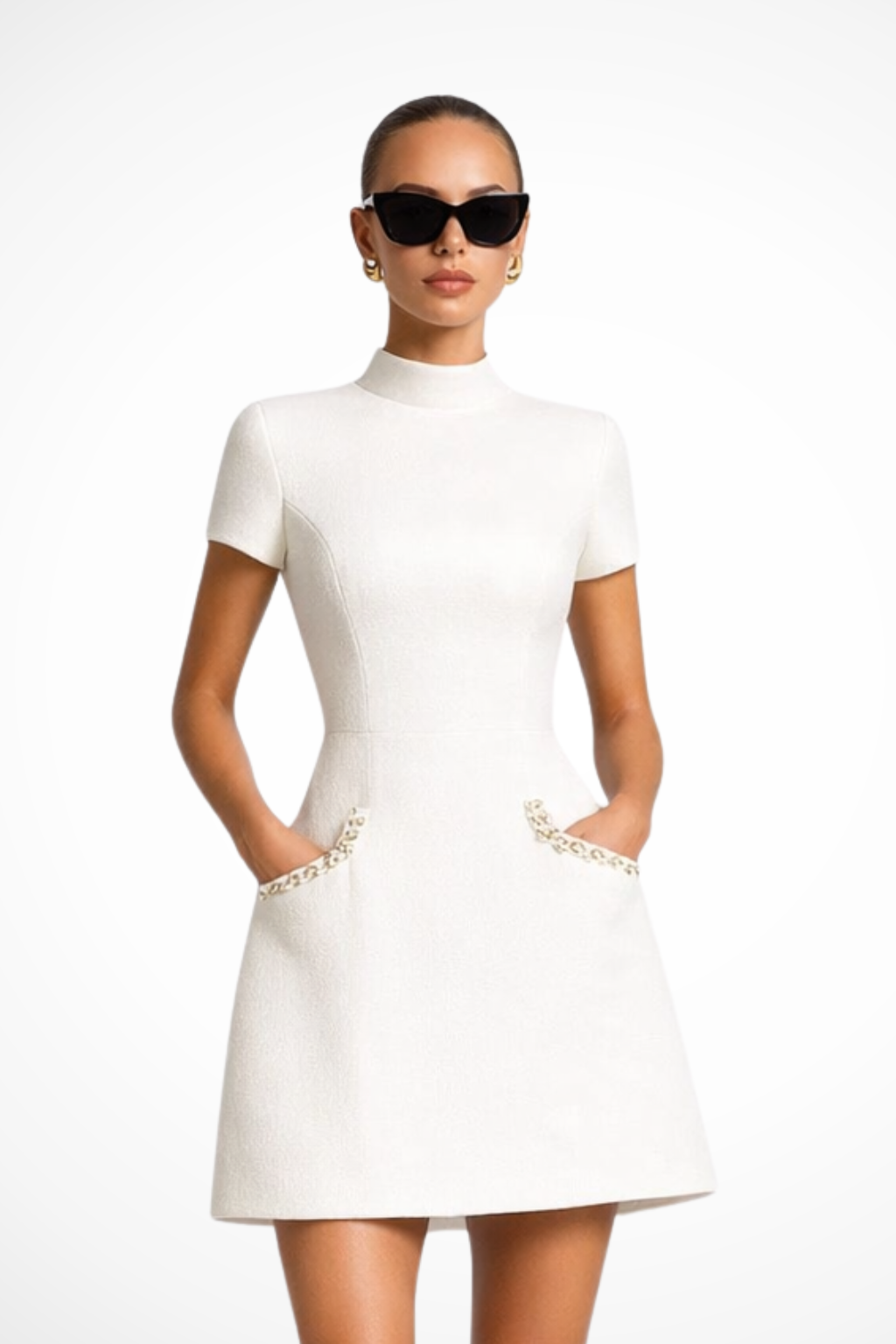 Women’s Luxury Mini Dress Pearl Trim Timeless Elegant Fit