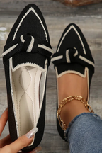 Women Pointed Toe Knit Ballet Flats with Bow Detail