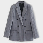 Women's Classic Check Blazer Double Breasted Stylish Jacket