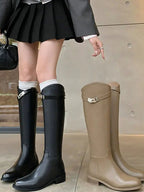 Women's Vegan Leather Riding Boots Tall Buckle Elegant Boots