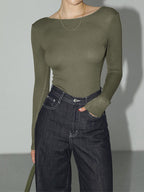 Women's Stretch Long Sleeve Open Back Bodysuit Slim Fit