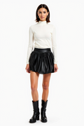 Women's High Waist Balloon Skirt Glossy Faux Leather