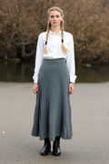Women's Soft Knit Midi Skirt High Waist Pleated Design