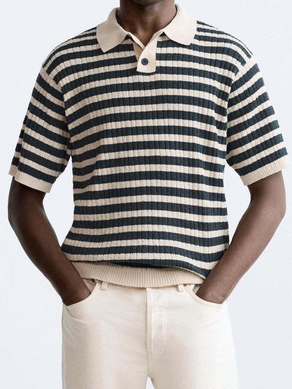 Men's Classic Stripe Knitted Polo Comfortable Casual Top