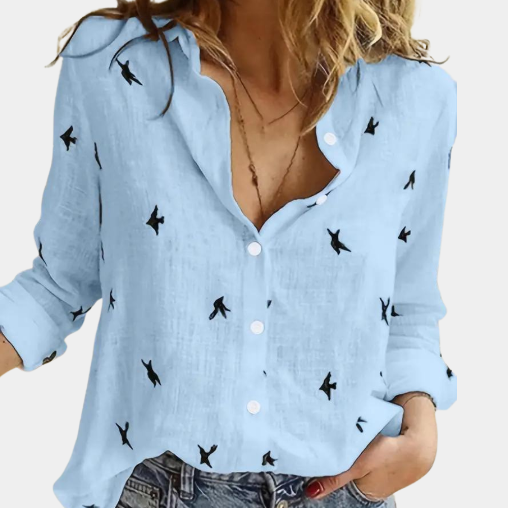 Women's Lightweight Casual Blouse with Swallow Print