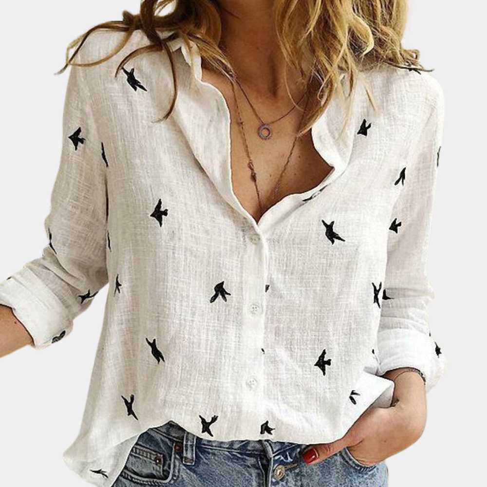 Women's Lightweight Casual Blouse with Swallow Print
