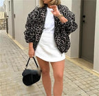 Women's Leopard Print Bomber Jacket Lightweight Stylish Outerwear