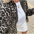 Women's Leopard Print Bomber Jacket Lightweight Stylish Outerwear