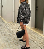 Women's Leopard Print Bomber Jacket Lightweight Stylish Outerwear