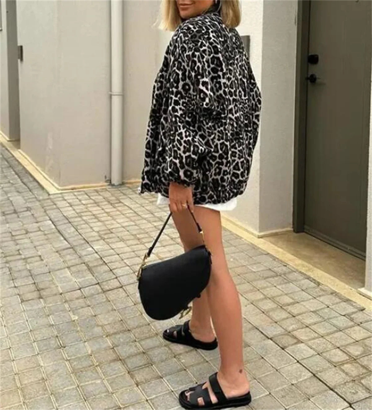Women's Leopard Print Bomber Jacket Lightweight Stylish Outerwear