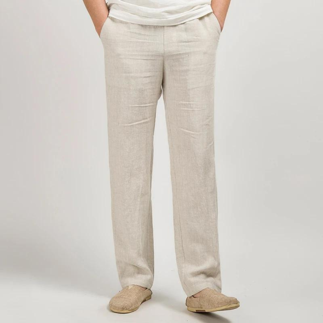 Men's Linen Trousers Breathable Classic Straight Fit