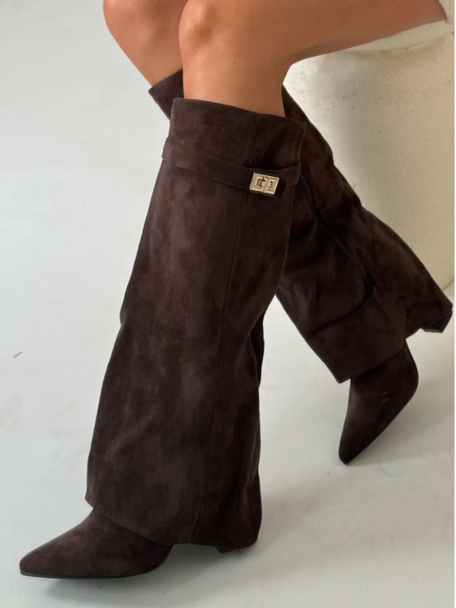 Women’s Thigh High Boots Vegan Leather Buckle Detail