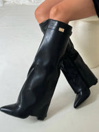 Women’s Thigh High Boots Vegan Leather Buckle Detail