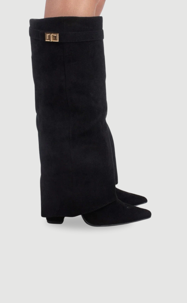 Women’s Thigh High Boots Vegan Leather Buckle Detail