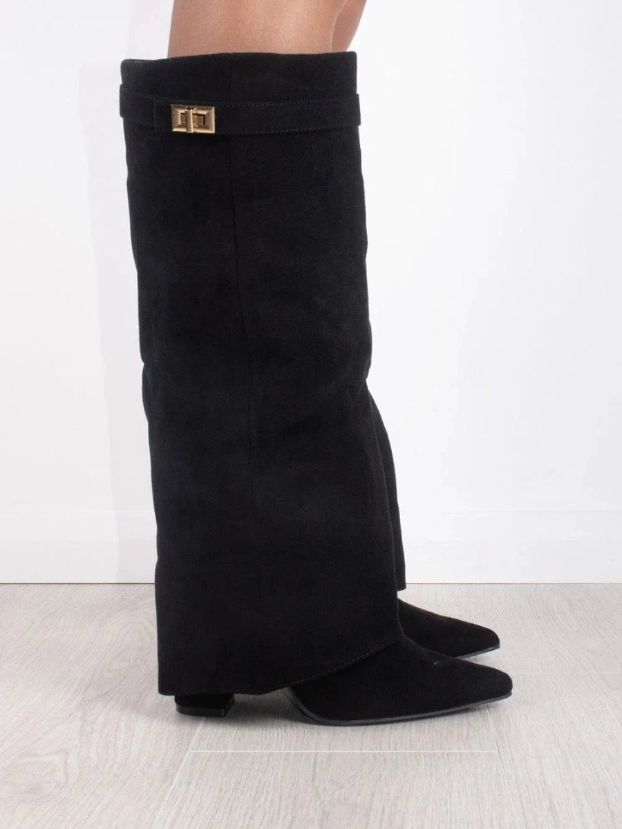 Women’s Thigh High Boots Vegan Leather Buckle Detail