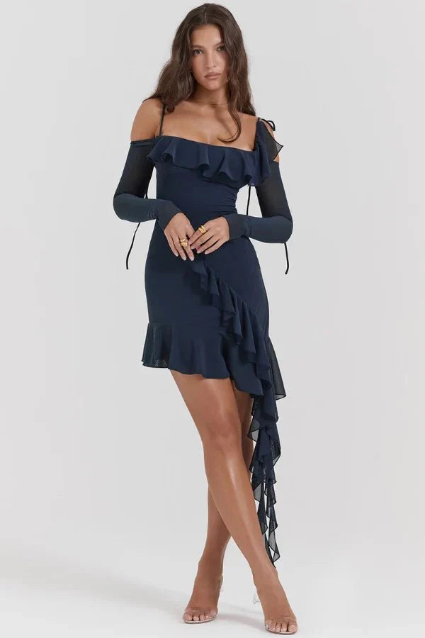 Women’s Mesh Mini Dress Sculpting Long Sleeve Elegant Fit