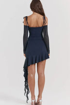Women’s Mesh Mini Dress Sculpting Long Sleeve Elegant Fit