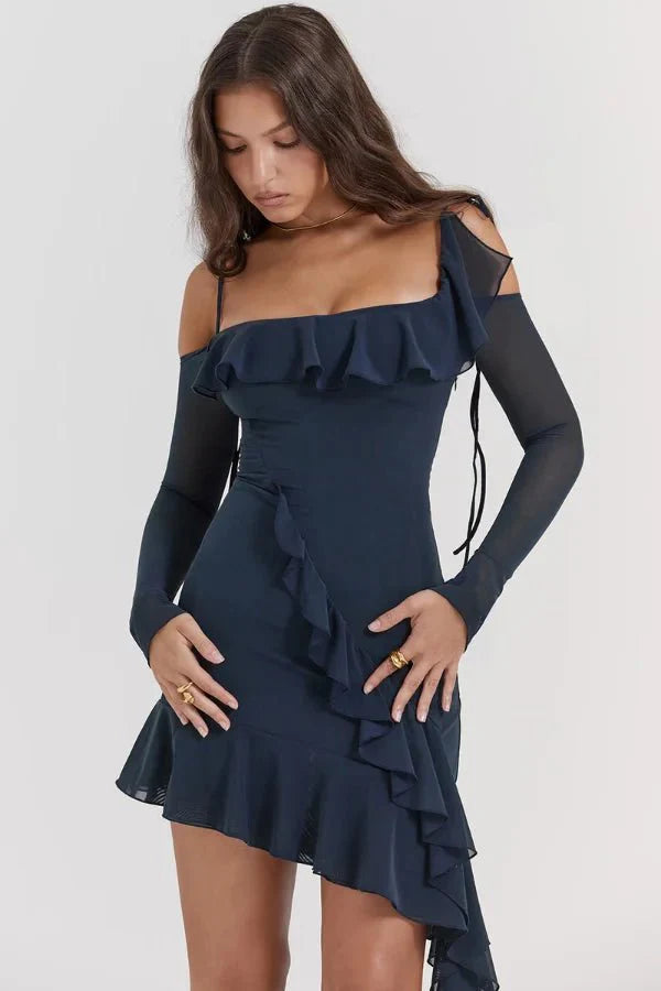 Women’s Mesh Mini Dress Sculpting Long Sleeve Elegant Fit