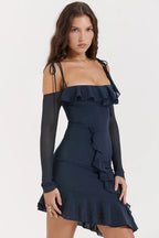Women’s Mesh Mini Dress Sculpting Long Sleeve Elegant Fit