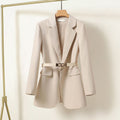 Women's Tailored Long Blazer Belted Elegant Jacket