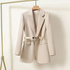 Women's Tailored Long Blazer Belted Elegant Jacket