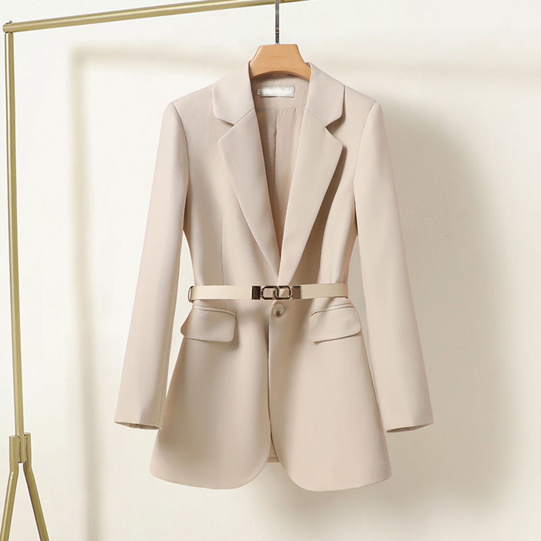 Women's Tailored Long Blazer Belted Elegant Jacket