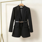 Women's Tailored Long Blazer Belted Elegant Jacket