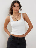 Women's Ribbed Crop Top with Lace Straps Stylish Tank