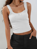 Women's Ribbed Crop Top with Lace Straps Stylish Tank