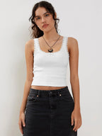 Women's Ribbed Crop Top with Lace Straps Stylish Tank